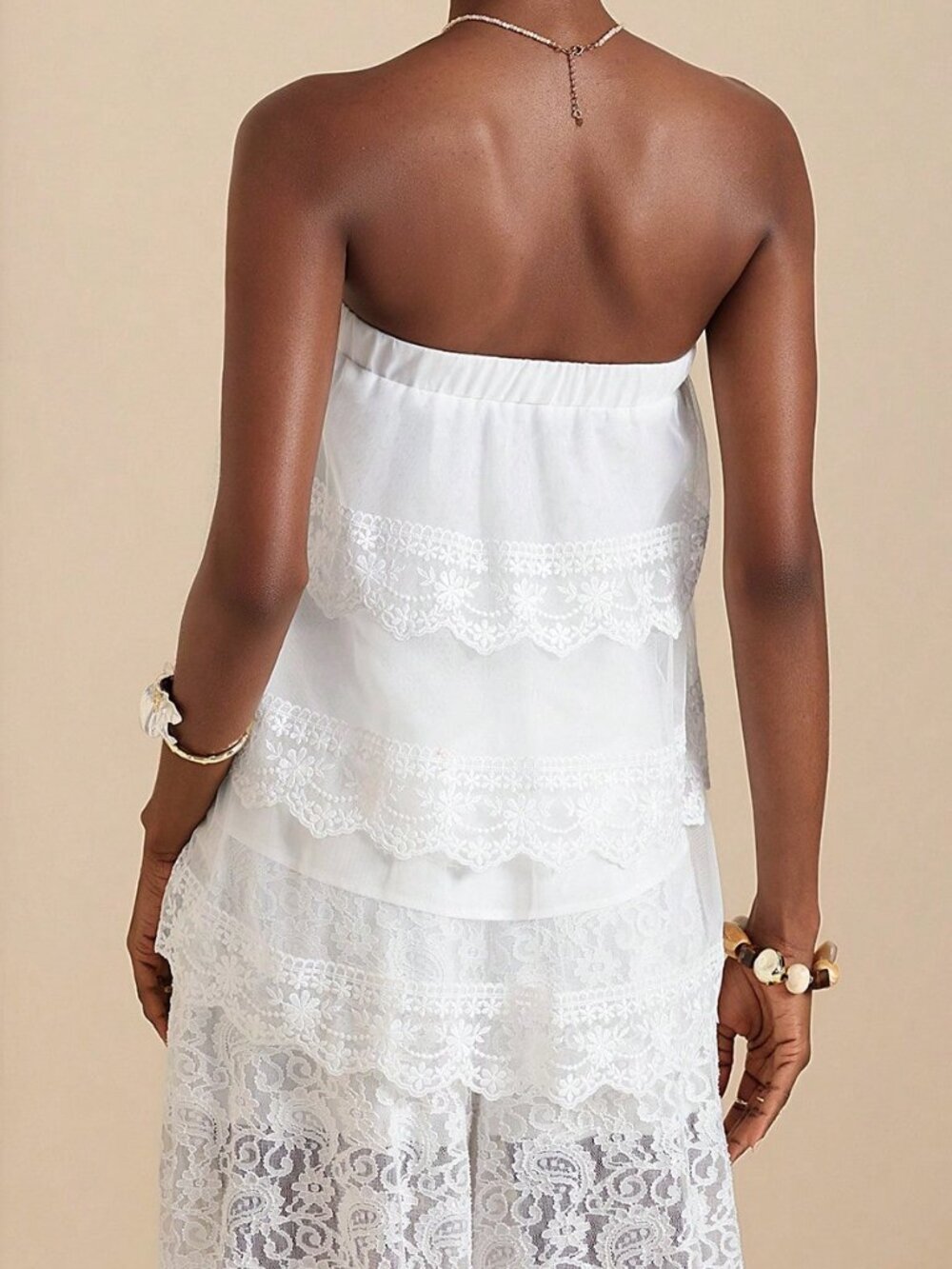 White Boho Women's Lace Trim Bandeau Top - Picture 2 of 5